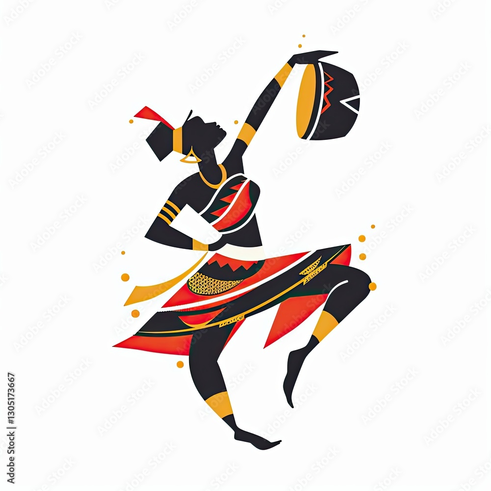 Fototapeta premium Celebrating joy through dance with an African slender woman and her tambourine