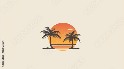 Two silhouetted palm trees with a sunset in the background