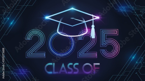 Class of 2025 Futuristic Graduation Emblem with Holographic Design Generative AI