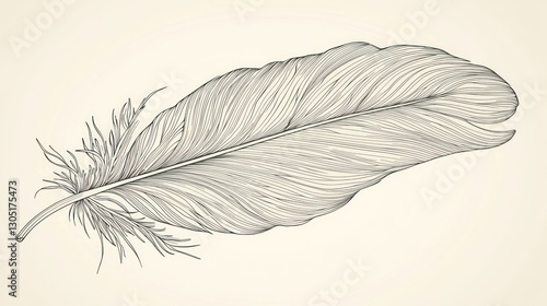 A detailed hand drawn illustration of a single feather