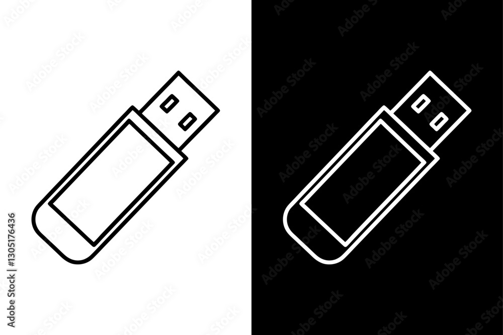 Black and White Pendrive Silhouette Perfect for Tech & Storage Designs.