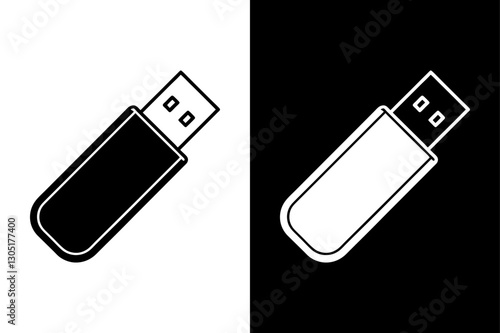 Black and White Pendrive Silhouette Perfect for Tech & Storage Designs.