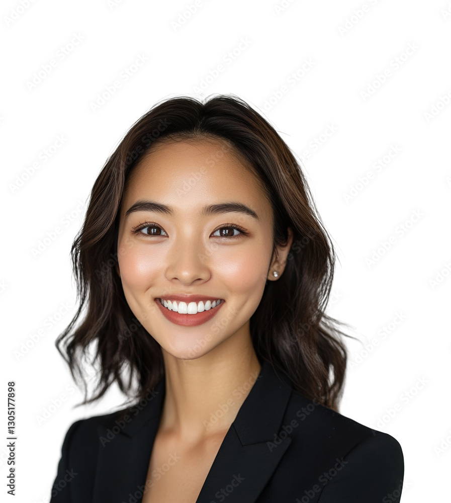 Asian businesswoman smiling in office isolated on transparent background png Asian businesswoman smiling in office isolated on transparent background png