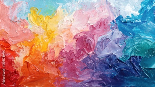 Vivid abstract artwork showcases a whirl of colors blending together, emphasizing bold swirls of pink, yellow, and blue. The expressive use of texture captures attention