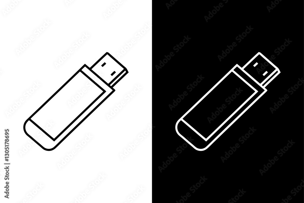 Pendrive Silhouette Vector Icon Black and White Background. Pendrive Silhouette Vector Icon Black and White Background.