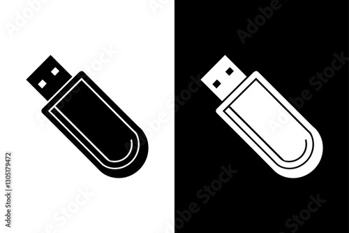 Pendrive Silhouette Vector Icon Black and White Background.