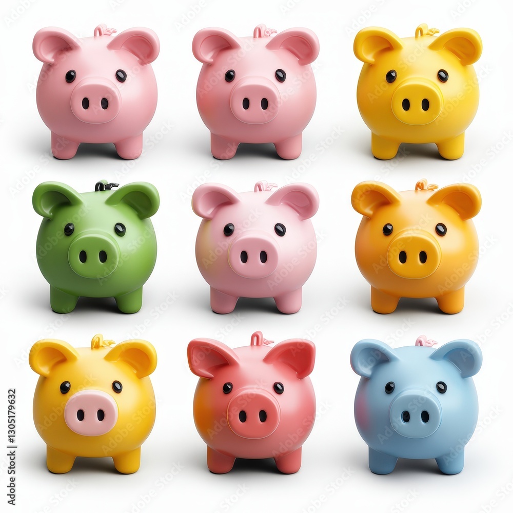 Piggy bank icon set cut out isolated on white background Piggy bank icon set cut out isolated on white background