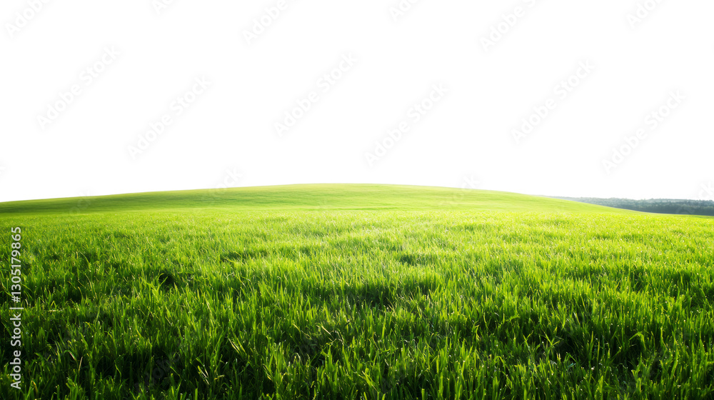 Fototapeta premium Green grass field covering a gentle hill with transparent background, ideal for photomontages and graphic works