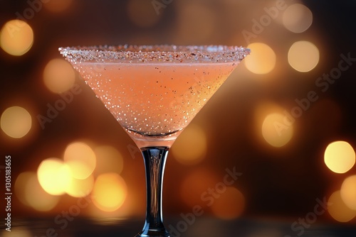 Sparkling Cocktail Served in a Martini Glass at a Festive Evening Gathering