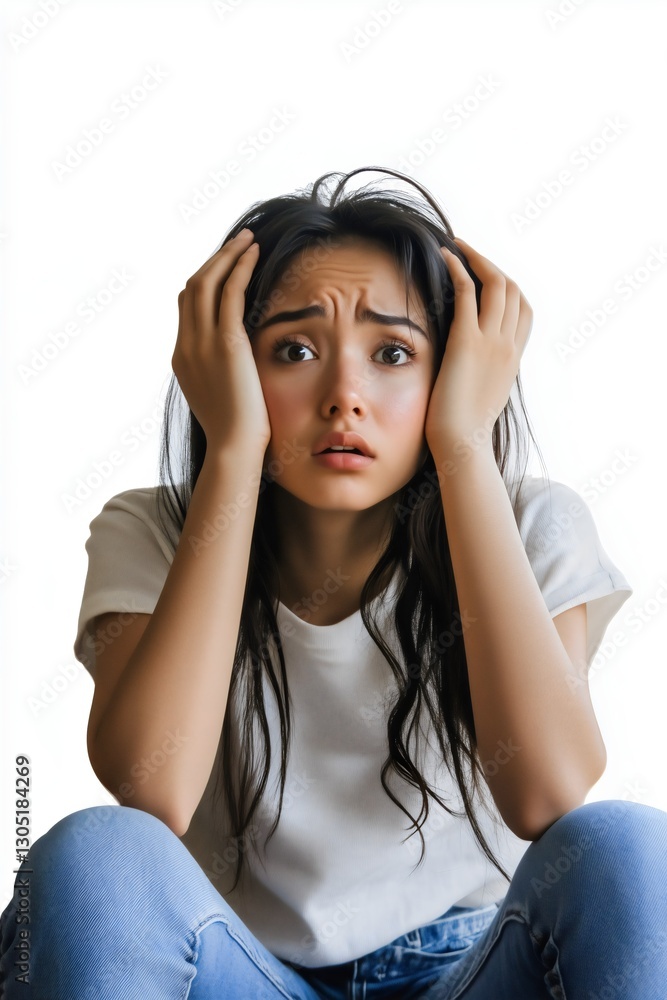 Fototapeta premium stressed young woman holding her head in frustration and anxiety