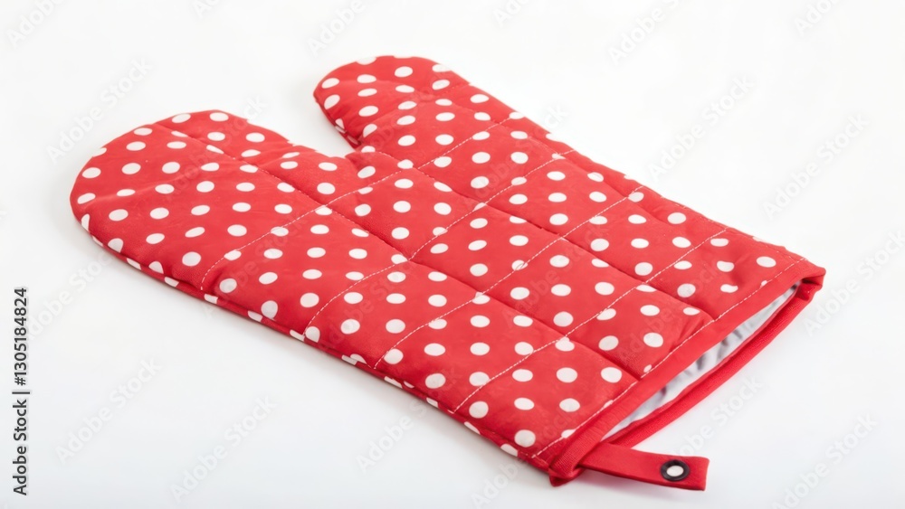 Obraz premium Red Polka Dot Oven Mitt on White Background