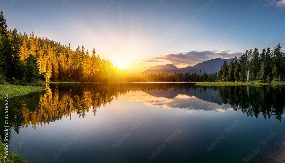 beautiful sunset on the lake with a reflection on the water surface lake in the forest beautiful sunset on the lake with a reflection on the water surface lake in the forest