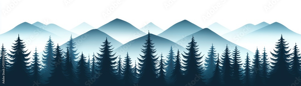 Fototapeta premium Tranquil evergreen forest layers fading into soft foggy tones perfect for environmental, hiking, or camping-related visuals