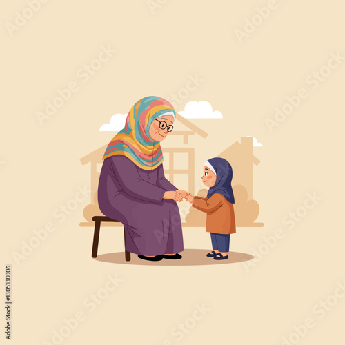 Grandmother and Granddaughter Holding Hands Together in a Loving Illustration