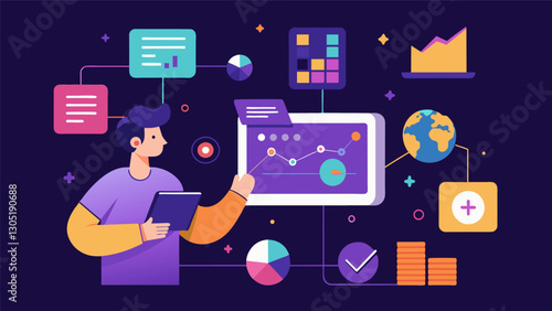 With the help of motion graphics and interactive effects the presenter creates a dynamic and visually stimulating presentation that effectively communicates complex data sets in a. Vector illustration