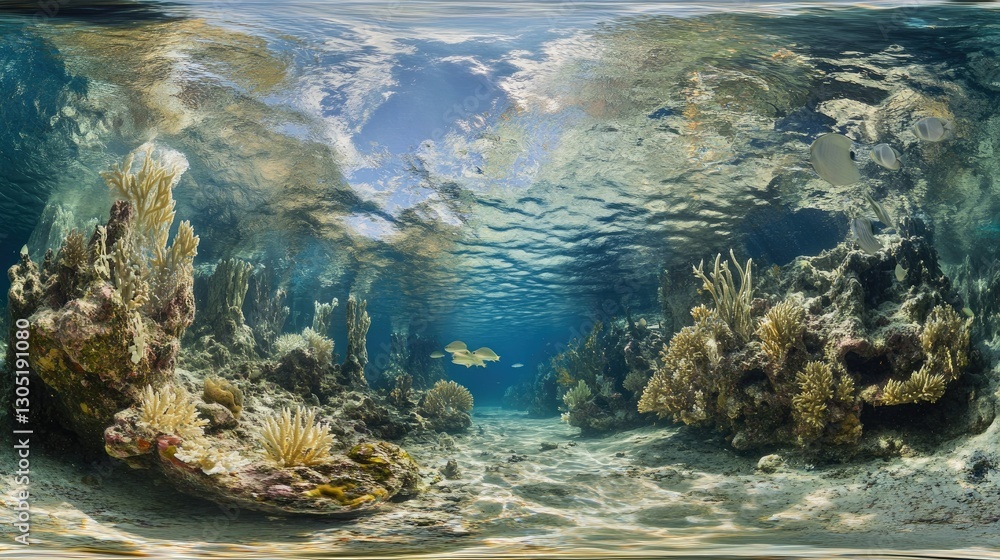 Fototapeta premium A crystal-clear underwater view of a coral reef