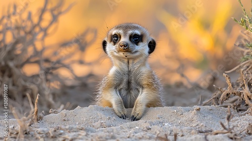 Meerkat Pup Sunset Burrow Africa