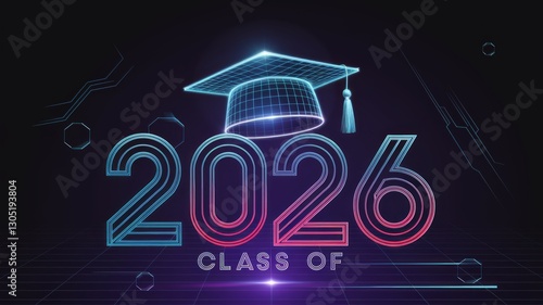 Class of 2026 Futuristic Graduation Emblem with Holographic Design Generative AI