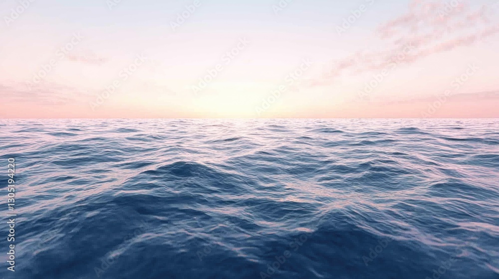 Fototapeta premium A soft pink sunset over a calm ocean.