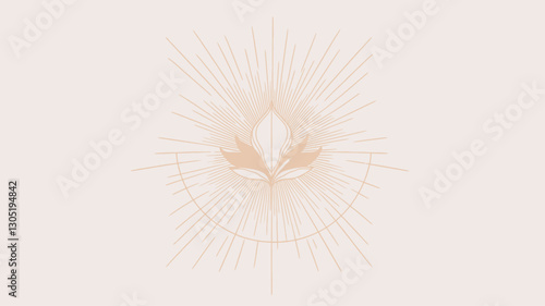 The image is a digital illustration featuring an abstract floral design. The central motif resembles a stylized flower or leaf with a crystalline structure, rendered in light beige and gold tones.