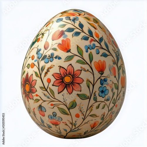 Colorful Floral Pattern Adorns Decorative Egg Showcasing Traditional Craftsma...