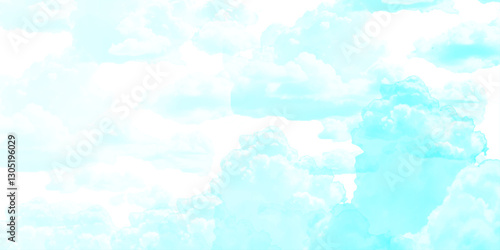 sunny sky blue light watercolor background. Aquarelle painting brush effect card paper textured canvas cloudy smoke space for text, entertaining card, template. aquamarine color graphics illustration