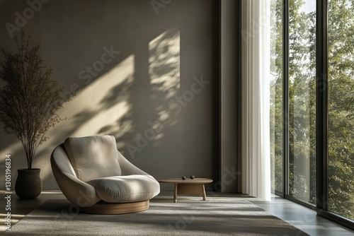 Spacious Modern Living Room With City View Showcasing Minimalist Design and C...