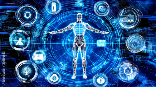 Exploring human potential through technology a digital visualization of the human body futuristic graphic dynamic