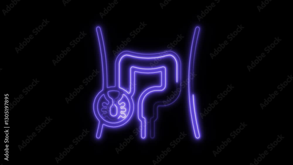 Glowing neon appendix icon isolated on black background. HD Video motion graphic animation icon Glowing neon appendix icon isolated on black background. HD Video motion graphic animation icon