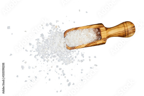Фотография wooden spoon with white salt isolated on white or transparent png