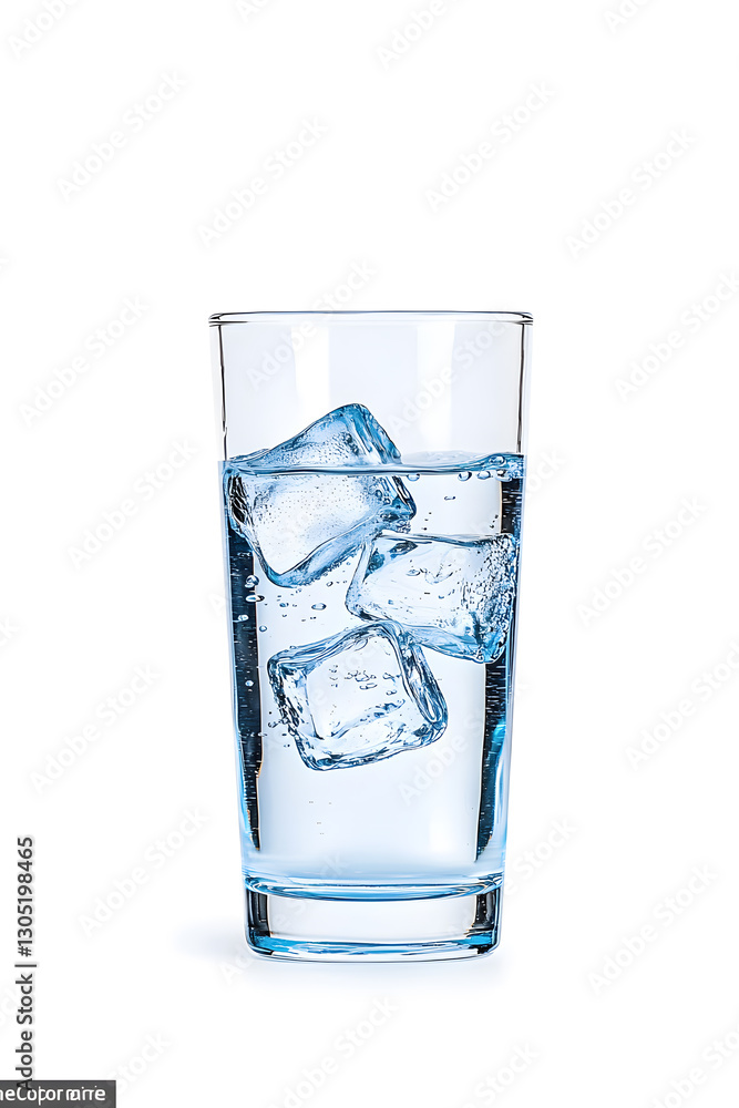 Sparkling water with ice cubes in a glass isolated on white Sparkling water with ice cubes in a glass isolated on white