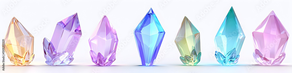 A row of five colorful gems, each with a different color A row of five colorful gems, each with a different color