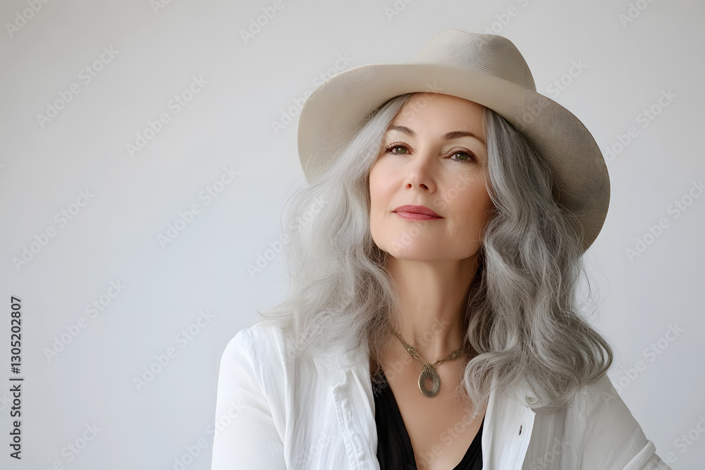 Mature woman with long gray hair portrait isolated on white background Mature woman with long gray hair portrait isolated on white background