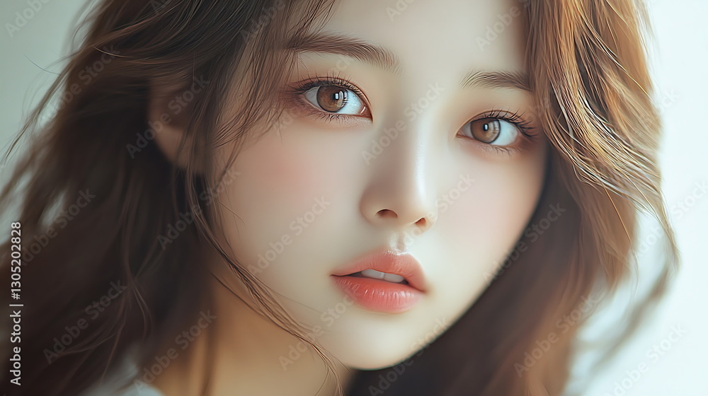 Hyperrealistic Portraits of Adorable Korean Girls with Flowing Hair and Enchanting Eyes Captured in Early Morning Sunlight Against a Soft Pastel Background Hyperrealistic Portraits of Adorable Korean Girls with Flowing Hair and Enchanting Eyes Captured in Early Morning Sunlight Against a Soft Pastel Background