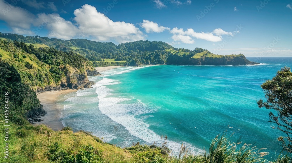 Fototapeta premium A picturesque cliffside beach with turquoise waters