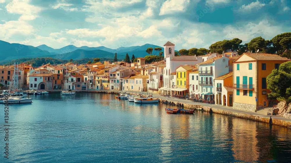 A picturesque European coastal town in summer A picturesque European coastal town in summer