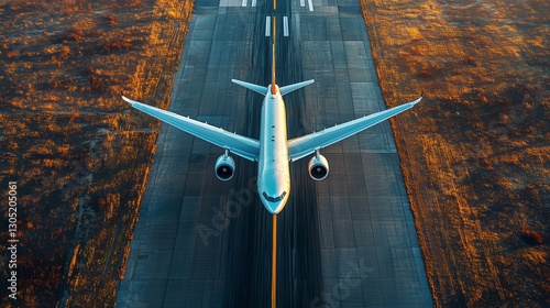 Aircraft Preparing for Takeoff on a Runway at Sunset Over a Rural Landscape