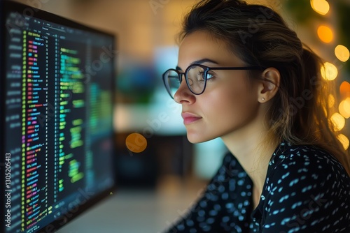 Young Woman With Glasses Gazes Thoughtfully at a Computer Screen in a Cozy Ca...
