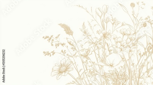 Wallpaper Mural Golden Wildflower Meadow Sketch on White. (2) Torontodigital.ca