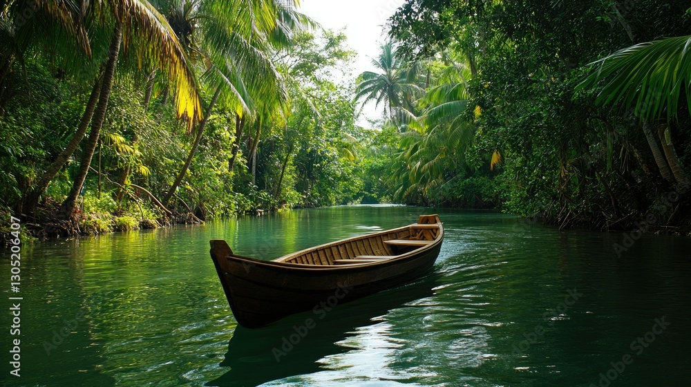 Obraz premium A scenic boat ride through a tropical river