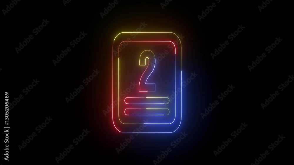 A square with a colorful neon icon on a black background and the text 2 in the middle of it. A square with a colorful neon icon on a black background and the text 2 in the middle of it.
