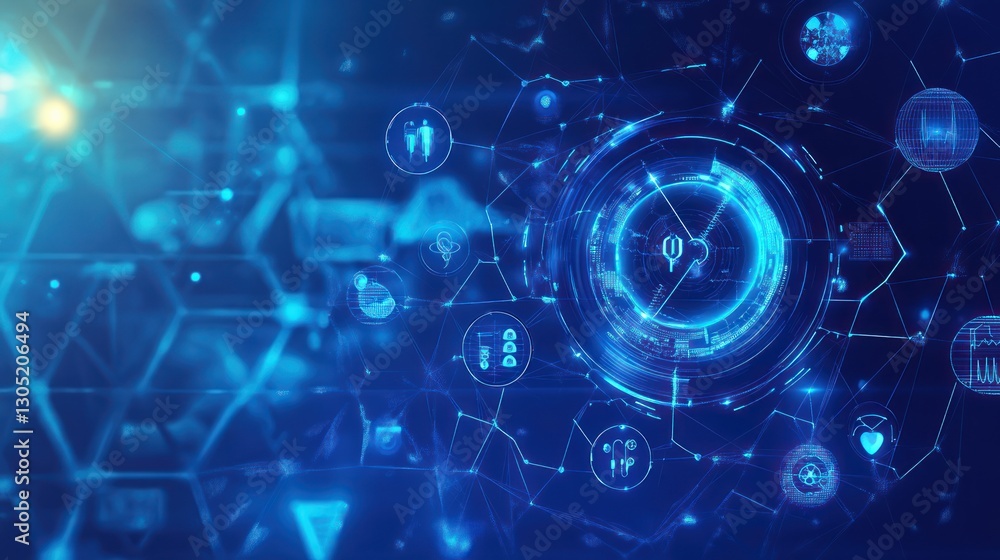 Obraz premium Abstract futuristic graphic user interface with icons, data visualization, and technology