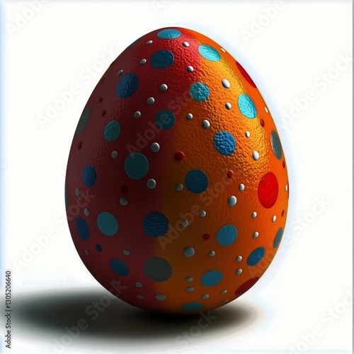 Colorful Decorative Egg With Polka Dots Placed on a Light Background