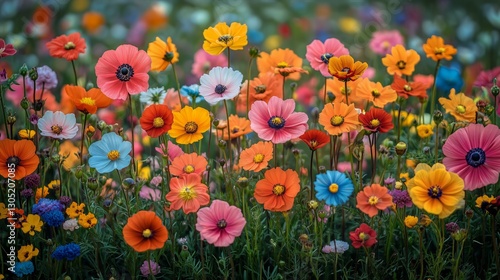 Bright and Colorful Flower Garden in Full Bloom During Spring Season
