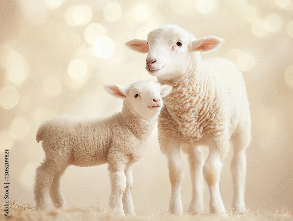 Mother sheep with lamb in soft golden light. Mother sheep with lamb in soft golden light.