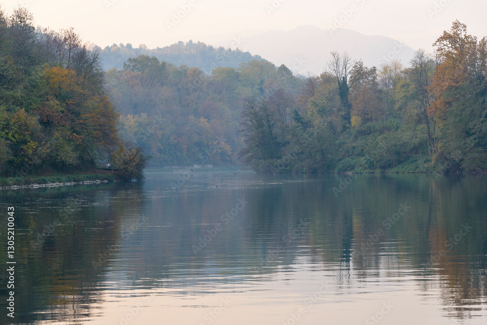 views of the Adda river during a sunny autumnal day, Trezzo d'adda, Bergamo, Lombardy views of the Adda river during a sunny autumnal day, Trezzo d'adda, Bergamo, Lombardy