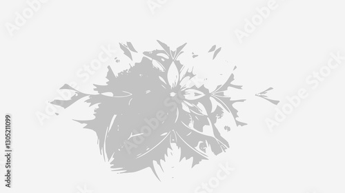 The image presents a grayscale abstract illustration featuring a symmetrical floral pattern.  The design is composed of stylized, petal-like shapes arranged in a radiating pattern around a central