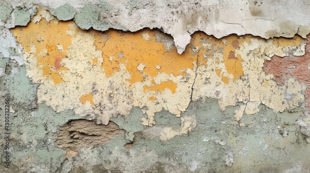 Obraz premium Aged Weathered Wall Texture with Peeling Yellow and Green Paint