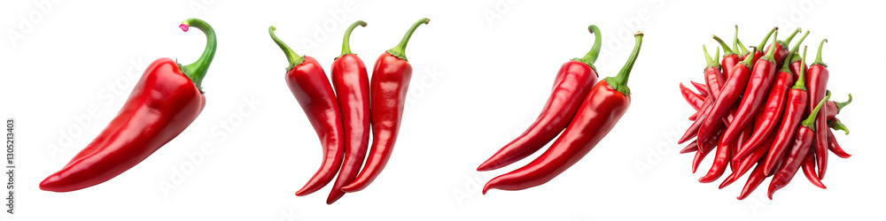 Red chili peppers collection on a isolated transparent background. Red chili peppers collection on a isolated transparent background.
