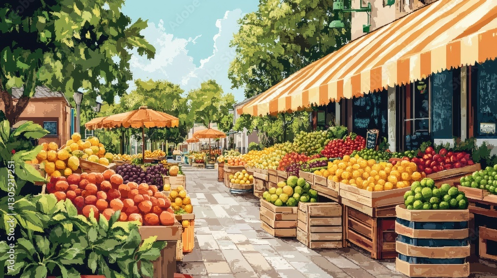 A vibrant summer farmers market with fresh fruits A vibrant summer farmers market with fresh fruits
